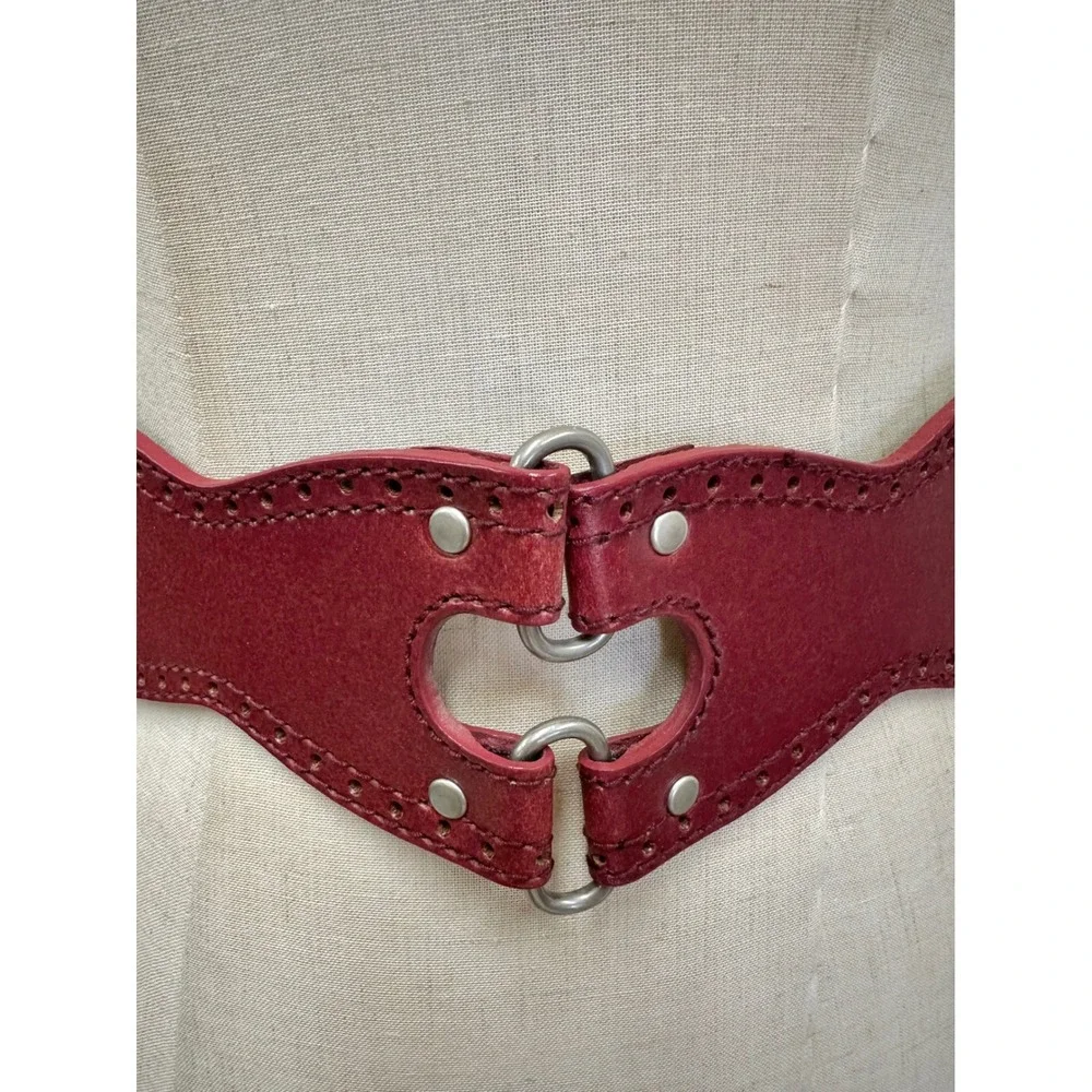 Hinged Wide Waist Belt Womens Medium‎ Red Excellent Bonded Leather Western